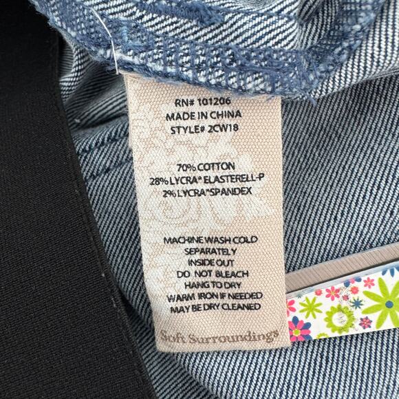 Soft Surroundings Large Jeans Pull-On Stretch Flat Front Whiskered Medium Wash - Picture 7 of 7